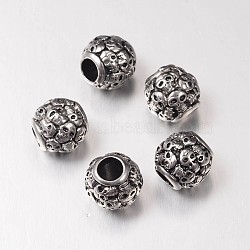 Retro Rondelle with Skull 304 Stainless Steel European Large Hole Beads, Antique Silver, 12x12mm, Hole: 5mm, 5pcs/set(OPDL-E005-17AS)