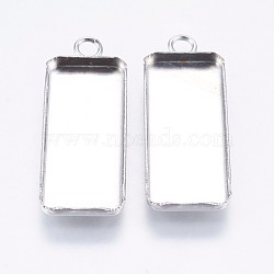 304 Stainless Steel Pendant Cabochon Settings, Plain Edge Bezel Cups, Rectangle, Stainless Steel Color, Tray: 10x25mm, 30x11x2mm, Hole: 2mm(STAS-I097-058P)
