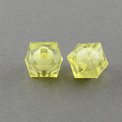 Transparent Acrylic Beads, Bead in Bead, Faceted Cube, Champagne Yellow, 10x9x9mm, Hole: 2mm, about 1050pcs/500g(TACR-S112-10mm-03)