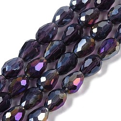 Transparent Electroplate Glass Beads Strands, AB Color Plated, Faceted, Teardrop, Indigo, 8x6mm, Hole: 1.2mm, about 65~67pcs/strand, 20.08''(51cm)(EGLA-N013-T6mm-B06)