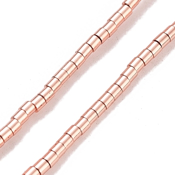 Synthetic Non-magnetic Hematite Beads Strands, Long-Lasting Plated, Column, Rose Gold Plated, 2~2.5x2mm, Hole: 0.8mm, about 196pcs/strand, 16.54''(42cm)