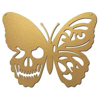 Iron Hanging Decors, Metal Art Wall Decoration, Butterfly with Skull, for Living Room, Home, Office, Garden, Kitchen, Hotel, Balcony, with Wall Anchor & Screw, Golden, 300x239x1mm
