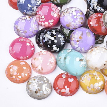 Translucent Resin Cabochons, with Shell Chips inside, Dome/Half Round, Mixed Color, 20x7mm