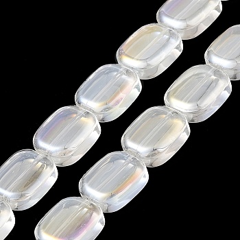 Transparent Electroplate Glass Bead Strands, Rainbow Plated, Rectangle, Clear, 12x10x4.5mm, Hole: 1mm, about 55pcs/strand, 25.98''(66cm)