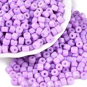 Opaque Baking Paint Glass Seed Beads, Round Hole, Cylinder, Medium Orchid, 4x5.5mm, Hole: 1.8mm, about 2500pcs/pound