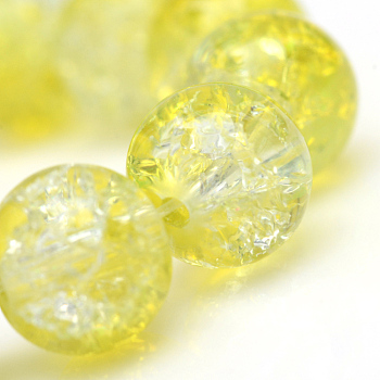 Baking Painted Crackle Glass Bead Strands, Round, Yellow, 4mm, Hole: 1.1~1.3mm, about 200pcs/strand, 31.4 inch