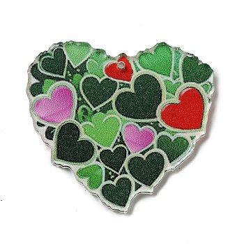 Opaque Acrylic Pendants, Heart, Lime Green, 39x42x2mm, Hole: 1.6mm