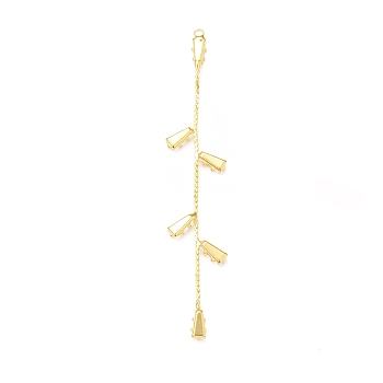 Clear Glass Big Pendnants, with Brass Findings, Leaf Tassel Charms, Real 18K Gold Plated, 71x13x2mm, Hole: 1.5mm