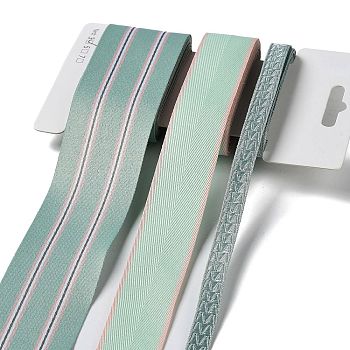 9 Yards 3 Styles Polyester Ribbon, for DIY Handmade Craft, Hair Bowknots and Gift Decoration, Green Color Palette, Pale Turquoise, 3/8~1-5/8 inch(10~40mm) about 3 yards/style