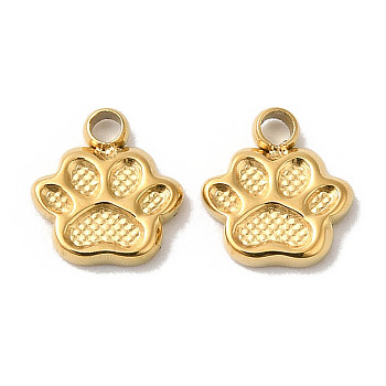 Manual Polishing 304 Stainless Steel Charms, Paw Print Charm, Real 18K Gold Plated, 7x6x1.5mm, Hole: 1.2mm