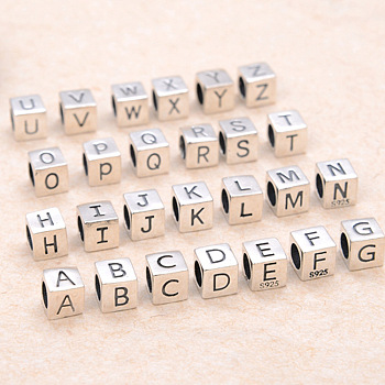 Sterling Silver Beads, Cube, European Bead, Letter S, 6x6x6mm, Hole: 4.5mm