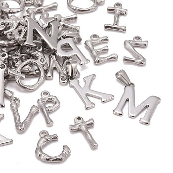 304 Stainless Steel Pendants, Initial Letter, Letter, 16~38x10~27x1~7mm, Hole: 3~4x8~10mm