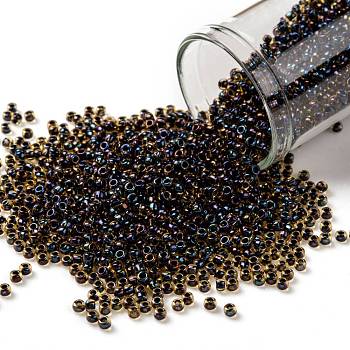 TOHO Round Seed Beads, Japanese Seed Beads, (245) Inside Color AB Jonquil/Jet Lined, 11/0, 2.2mm, Hole: 0.8mm, about 5555pcs/50g