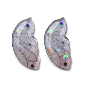 Transparent Epoxy Resin Pendants, with Glitter Powder, Wing Charms, Medium Purple, 9.5x20x2mm, Hole: 1mm