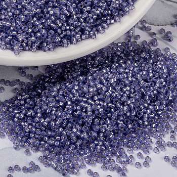 MIYUKI Round Rocailles Beads, Japanese Seed Beads, 15/0, (RR649) Dyed Violet Silverlined Alabaster, 1.5mm, Hole: 0.7mm, about 5555pcs/10g