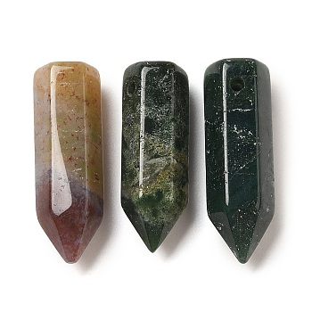 Natural Indian Agate Pointed Pendants, Faceted Bullet Shaped Charms, 20~20.5x6.5~7x6~6.5mm, Hole: 1.6mm