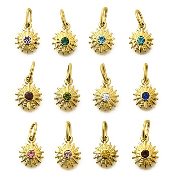 304 Stainless Steel Rhinestone Charms, Ion Plating(IP), Mixed Color, 11.5x9.5x2.5mm, Hole: 4.5mm