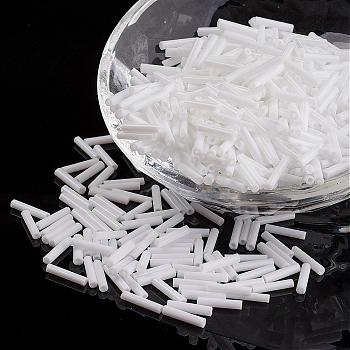 Glass Bugle Beads, Opaque Colours, White, 9x2mm, Hole: 0.5mm, about 7000pcs/bag