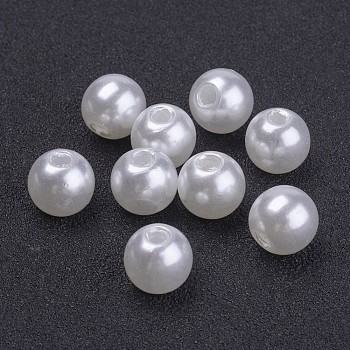 Imitated Pearl Acrylic Beads, Round, Snow, 8mm, Hole: 2mm, about 2000pcs/500g