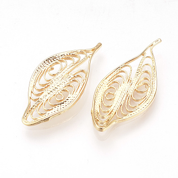 Brass Pendants, Nickel Free, Real 18K Gold Plated, Hollow Leaf, 18x13x1.5mm