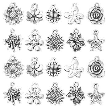 Sunflower Tibetan Style Alloy Pendants, Cadmium Free & Lead Free, Flower, Antique Silver, 50pcs/Box