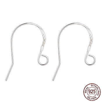 925 Sterling Silver Earring Hooks, Silver, 19x13.5x0.8mm, Hole: 2mm, 20 Gauge, Pin: 0.8mm
