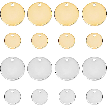 48Pcs 4 Colors Brass Charms, Long-Lasting Plated, Nickel Free, Flat Round, Mixed Color, 8x1mm, Hole: 1mm