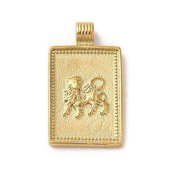 304 Stainless Steel Pendants, Rectangle with Constellations, Real 14K Gold Plated, Leo, 25x14x2mm, Hole: 2mm