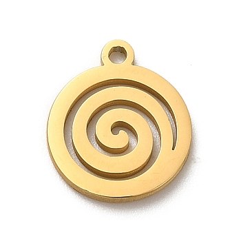 304 Stainless Steel Pendants, Laser Cut, Flat Round with Vortex Charm, Real 18K Gold Plated, 12x10x1mm, Hole: 1.2mm