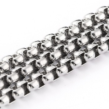 304 Stainless Steel Box Chains, Unwelded, with Spool, Stainless Steel Color, 3x3x1.5mm, 32.8 Feet(10m)/roll