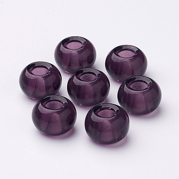 Large Hole Rondelle Glass European Beads, Indigo, Size: about 15mm in diameter, 10mm thick, hole: 5mm