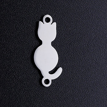 201 Stainless Steel Kitten Links connectors, Cat Silhouette, Stainless Steel Color, 20x8x1mm, Hole: 1.5mm