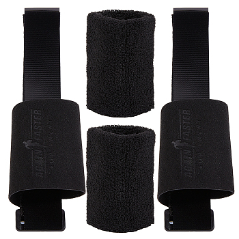 Gorgecraft 1 Set Fibre Hand Grips for Weightlifting, with 2Pcs Polyester Fibers Cord Bracelet for Sports, Black, 70~345x175x5mm