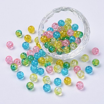 5 Colors Spray Painted & Baking Painted Crackle Glass Beads, Round, Mixed Color, 8mm, Hole: 1.3~1.6mm
