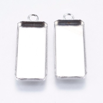 304 Stainless Steel Pendant Cabochon Settings, Plain Edge Bezel Cups, Rectangle, Stainless Steel Color, Tray: 10x25mm, 30x11x2mm, Hole: 2mm