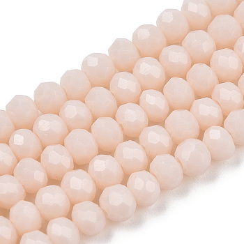 Opaque Solid Color Imitation Jade Glass Beads Strands, Faceted, Rondelle, Antique White, 4x3mm, Hole: 0.4mm, about 113~115pcs/strand, 41~41.5cm