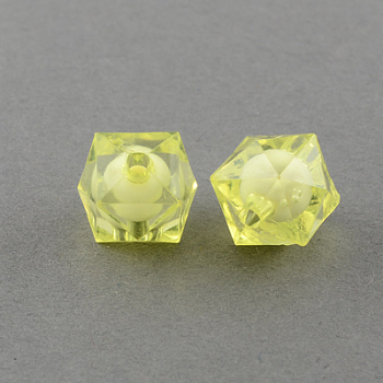Transparent Acrylic Beads, Bead in Bead, Faceted Cube, Champagne Yellow, 10x9x9mm, Hole: 2mm, about 1050pcs/500g