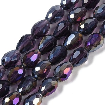 Transparent Electroplate Glass Beads Strands, AB Color Plated, Faceted, Teardrop, Indigo, 8x6mm, Hole: 1.2mm, about 65~67pcs/strand, 20.08''(51cm)