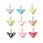 Heart & Wing Opaque Acrylic Pendant Decorations, with Zinc Alloy Lobster Claw Clasps, Mixed Color, 34mm(HJEW-JM03301-S)