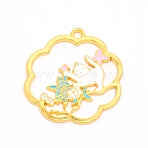 Alloy Enamel Pendants, Flower with  White Cat, Cadmium Free & Lead Free, Golden, 28.5x26.5x1.2mm, Hole: 2mm(ENAM-WH0047-70G-RS)