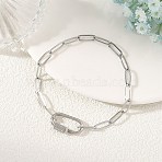 304 Stainless Steel Paperclip Chains Bracelets with Screw Carabiner Lock for Women, Tarnish Free, Stainless Steel Color, 7.48 inch(19cm)(BJEW-JB14206)