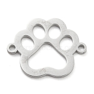 304 Stainless Steel Hollow Connector Charms, Paw Print Links, Stainless Steel Color, 15x19x1mm, Hole: 1.4mm(STAS-P332-02P)