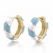 Brass Huggie Hoop Earrings, with Two Tone Enamel, Real 18K Gold Plated, Sky Blue, 16x16.5x5mm, Pin: 1x1mm(EJEW-S209-04C)
