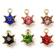 Golden Plated Alloy Crown Charms, with Rhinestone, Cadmium Free & Nickel Free & Lead Free, Mixed Color, 15x10.5x6mm, Hole: 2mm(ALRI-L050-01M)