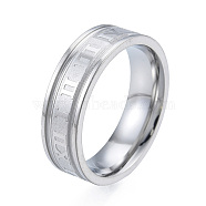 201 Stainless Steel Roman Numeral Finger Ring for Women, Stainless Steel Color, Inner Diameter: 17mm(RJEW-N043-08P)