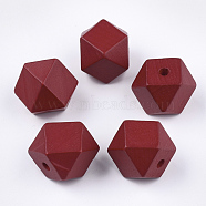 Painted Natural Wooden Beads, Faceted, Polygon, Dark Red, 19~20x19~20x19.5~20.5mm, Hole: 4mm(WOOD-Q040-017B-06)
