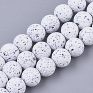 Spray Painted Natural Lava Rock Beads Strands, Round, White, 6~7mm, Hole: 0.7mm, about 59~62pcs/Strand, 15.75 inch(40cm)(G-N0324-B-10)
