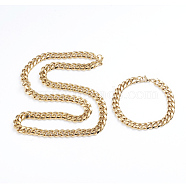 Unisex 304 Stainless Steel Curb Chain Bracelet & Necklace Jewelry Sets, with Lobster Claw Clasps, Golden, 7-7/8 inch(20cm), 23.62 inch(60cm)(X-SJEW-L198-002G)