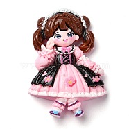 Cartoon Girls Opaque Resin Decoden Cabochons, Doll, Pink, 53.5x37x11mm(RESI-S392-01A-05)