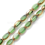 Electroplate Glass Beads Strands, Gold Plating, Oval, Green, 7x4x3mm, Hole: 1mm, about 50pcs/strand, 13.31''(33.8cm)(EGLA-K015-12C)